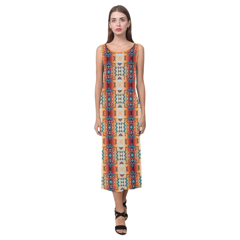 Dark Sandway Phaedra Sleeveless Open Fork Long Dress Boatneck Modish Everyday