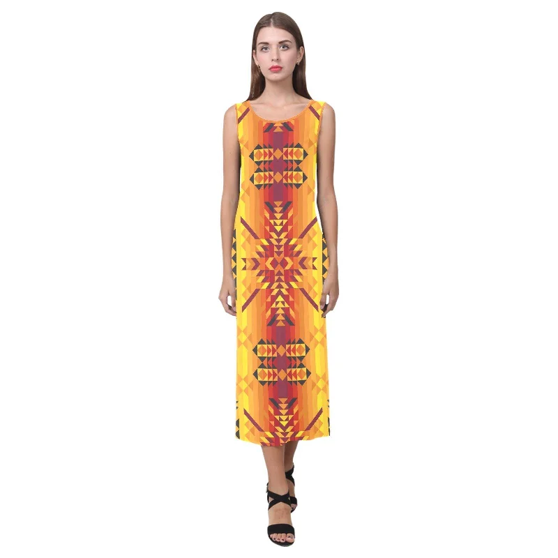 Desert Geo Yellow Red Phaedra Sleeveless Open Fork Long Dress Turtleneck Warm Winter Desert Geo Yellow Red Phaedra Sleeveless Open Fork Long Dress Turtleneck Warm Winter