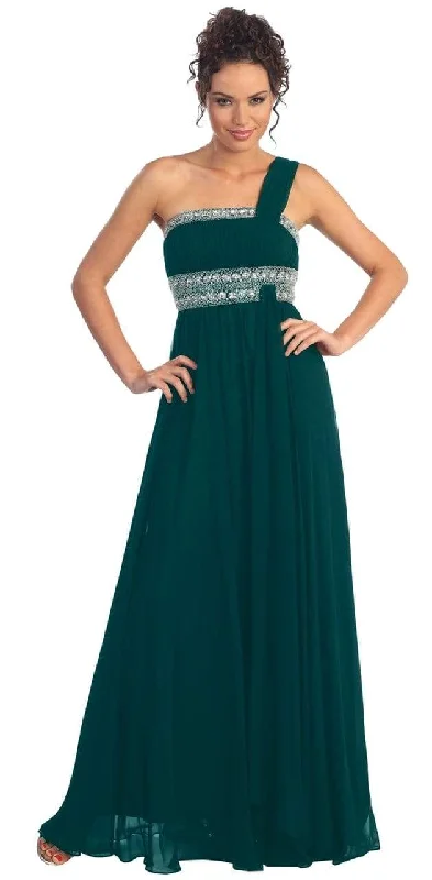 Elizabeth K - GL1015 One Shoulder Bejeweled Empire Long Dress Tunics Running lightweight Elizabeth K - GL1015 One Shoulder Bejeweled Empire Long Dress Tunics Running lightweight