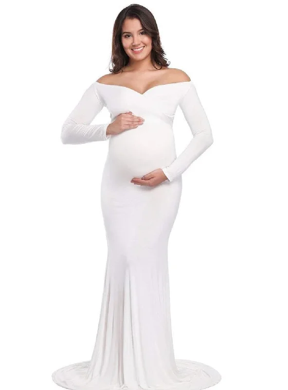 Fall Maternity Elegant Fitted Gown pregnant photo shoot clothing Long Sleeve V Neck Ruched Slim Fit Maxi pregnant Long Dress Tunics Versatile stylish Fall Maternity Elegant Fitted Gown pregnant photo shoot clothing Long Sleeve V Neck Ruched Slim Fit Maxi pregnant Long Dress Tunics Versatile stylish