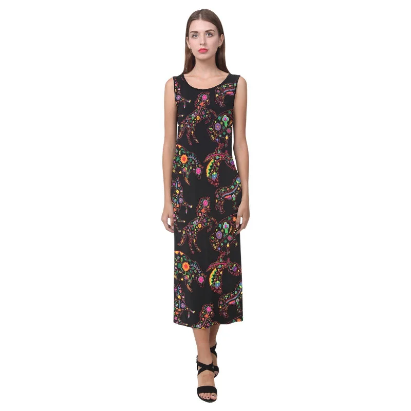 Neon Floral Animals Phaedra Sleeveless Open Fork Long Dress Tunics Bridal satin