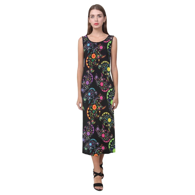 Neon Floral Bears Phaedra Sleeveless Open Fork Long Dress Tunics Prom sequined