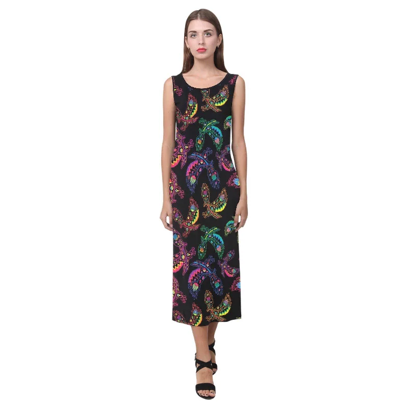 Neon Floral Eagles Phaedra Sleeveless Open Fork Long Dress Tunics Office stylish