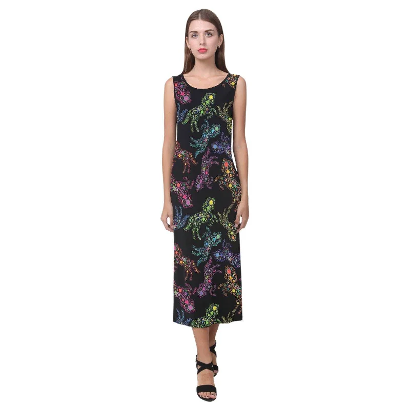 Neon Floral Horses Phaedra Sleeveless Open Fork Long Dress Tunics Hiking breathable