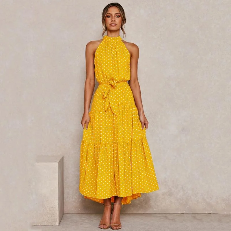 Halter Polka Dot Casual Long Dress Bodycon Club Sequined