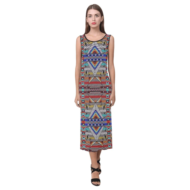 Medicine Blessing Grey Phaedra Sleeveless Open Fork Long Dress Tunics Solid Classic