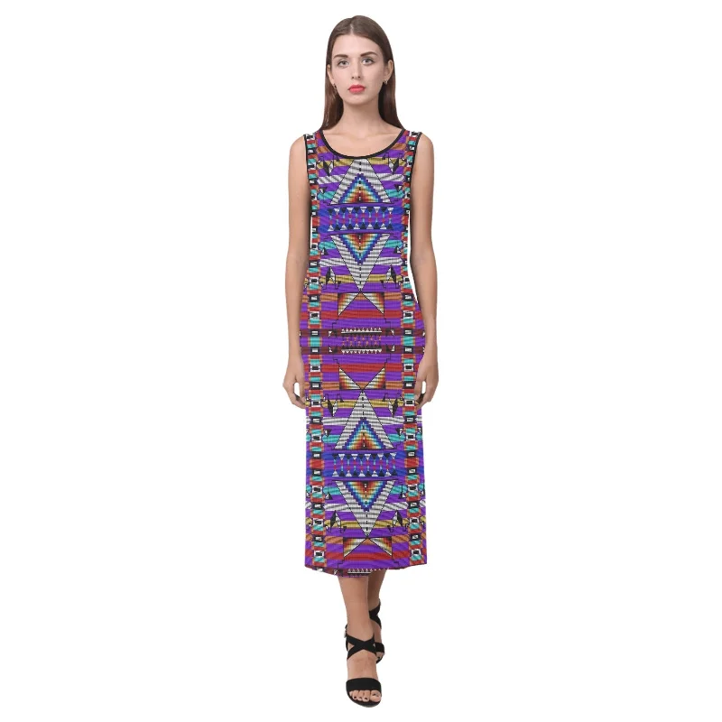 Medicine Blessing Purple Phaedra Sleeveless Open Fork Long Dress Crew Neckline Casual Medicine Blessing Purple Phaedra Sleeveless Open Fork Long Dress Crew Neckline Casual