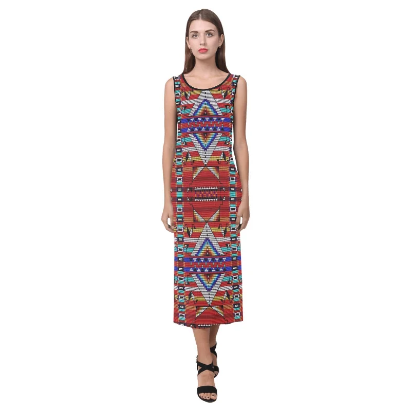 Medicine Blessing Red Phaedra Sleeveless Open Fork Long Dress Cowl Neckline Elegant