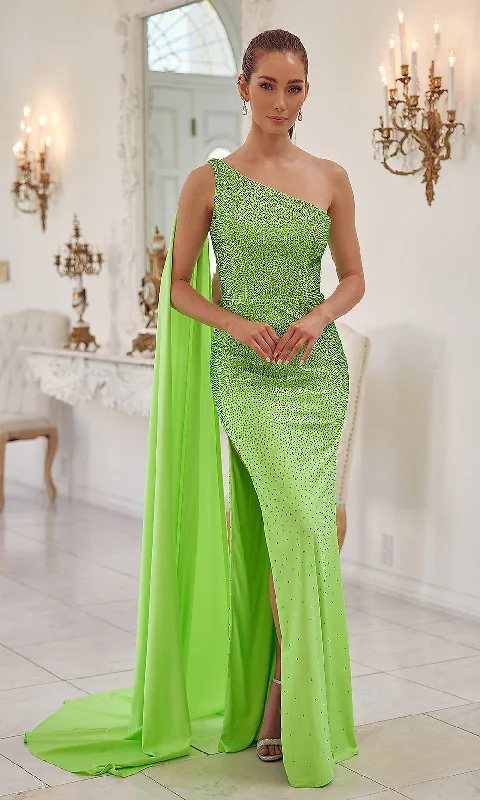 One-Shoulder Cape Long Beaded Formal Dress Off-the-shoulder Chic Trendy