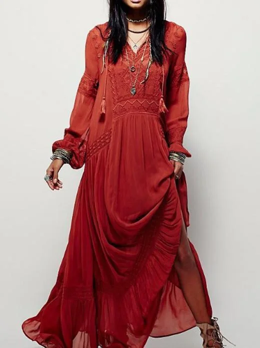 National Bohemia Inwrought Long Sleeve V Neck Beach Long Dress Tunics Chic fashionable National Bohemia Inwrought Long Sleeve V Neck Beach Long Dress Tunics Chic fashionable