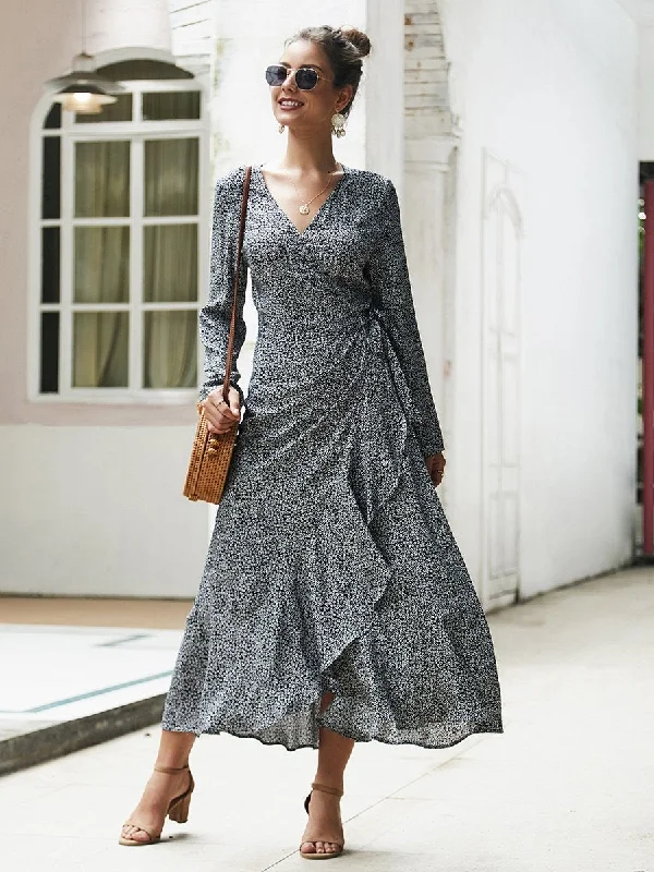 Polka Dot Ruffle Split Long Dress Tunics Business professional