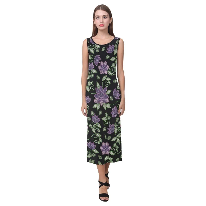 Purple Beaded Rose Phaedra Sleeveless Open Fork Long Dress Tunics Distressed trendy