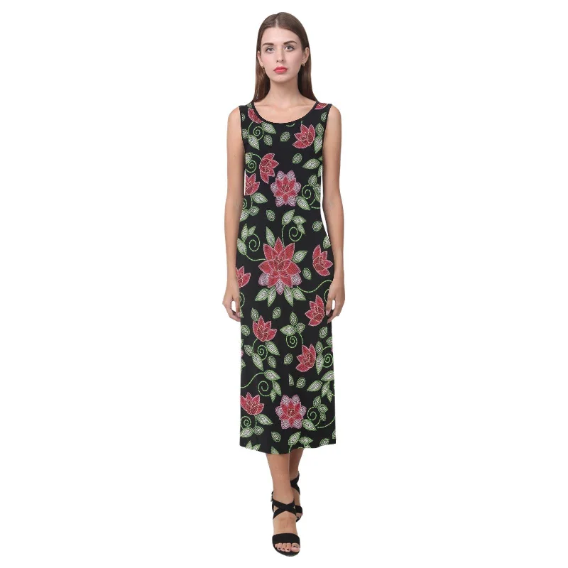 Red Beaded Rose Phaedra Sleeveless Open Fork Long Dress Tunics Canvas sturdy