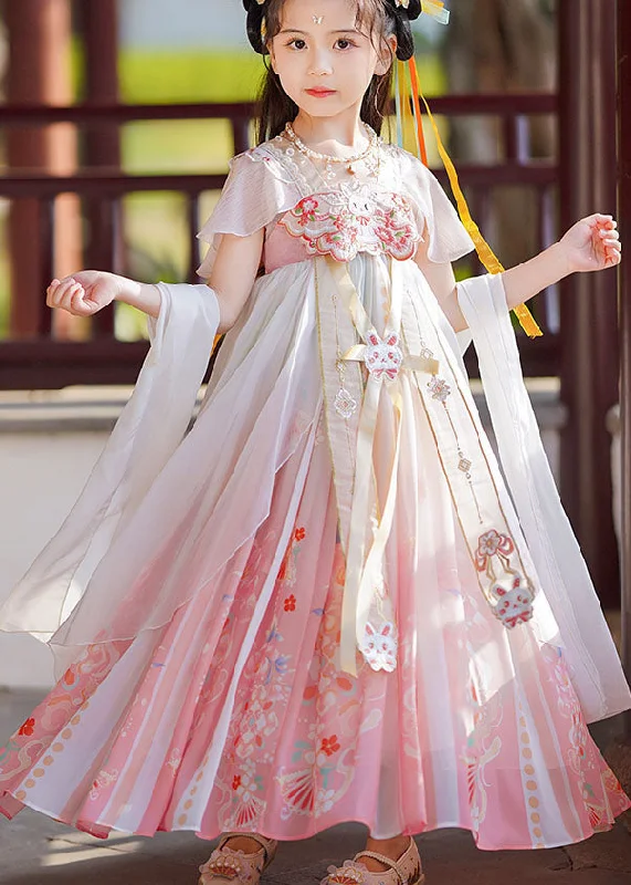 Retro Pink Print Wrinkled Patchwork Chiffon Kids Girls Long Dresses Summer Tunics Solid Classic Retro Pink Print Wrinkled Patchwork Chiffon Kids Girls Long Dresses Summer Tunics Solid Classic
