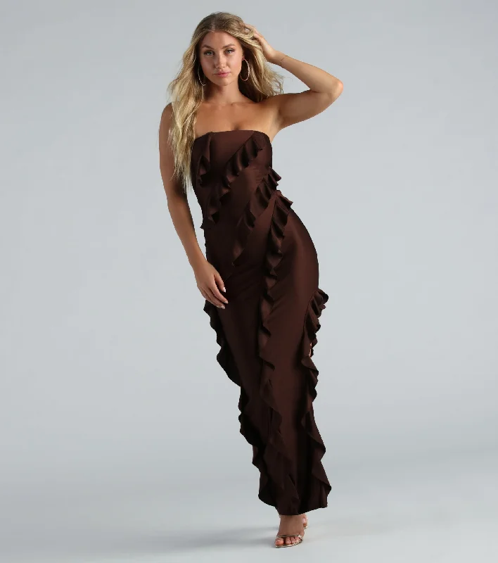 Shayna Formal Strapless Ruffled Long Dress Tunics Polka dots