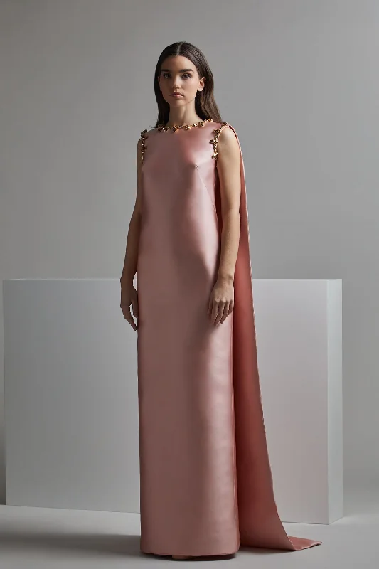 Sleeveless column dress with beadings and cape Tunics Wedding white