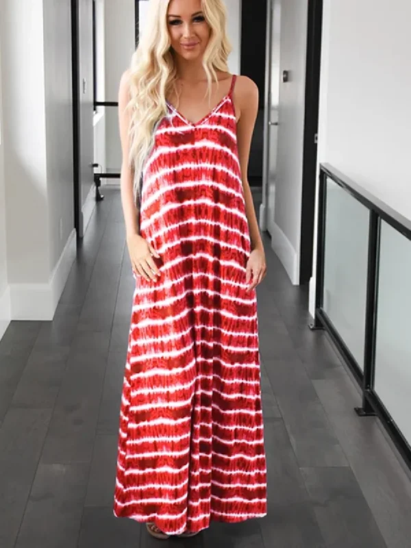 Sleeveless Scoop Neck Striped Loose Long Dress Tunics Essential wardrobe