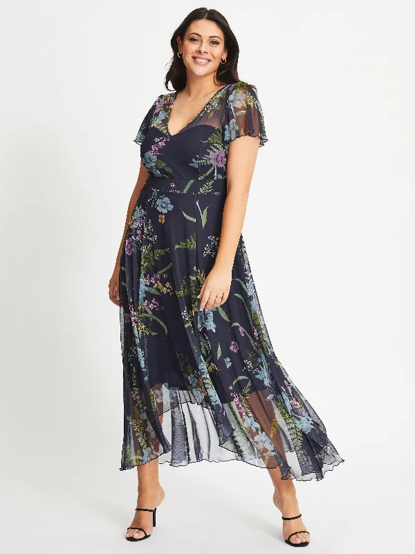 Tilly Midnight Green Print Angel Sleeve Sweetheart Dress Tunics Floral girly