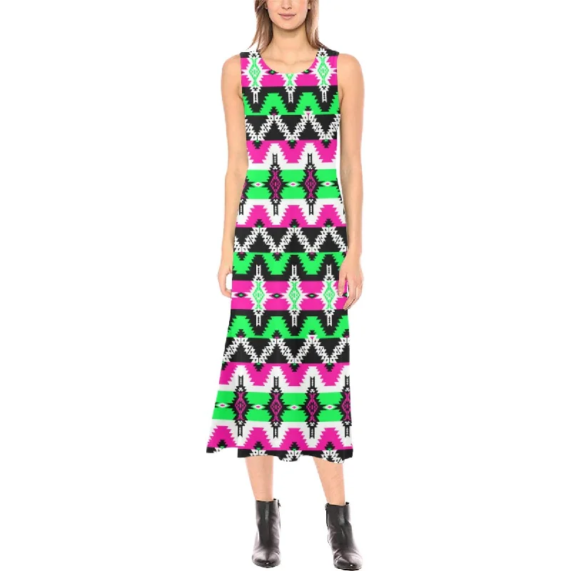 Two Spirit Ceremony Phaedra Sleeveless Open Fork Long Dress Tunics stripes playful