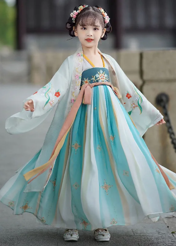 Vintage Blue Embroideried Wrinkled Patchwork Chiffon Kids Girls Long Dresses Summer Tunics Practical durable Vintage Blue Embroideried Wrinkled Patchwork Chiffon Kids Girls Long Dresses Summer Tunics Practical durable