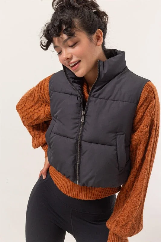 Cropped Zipper Closure Puffer Vest Chic Trench Vest