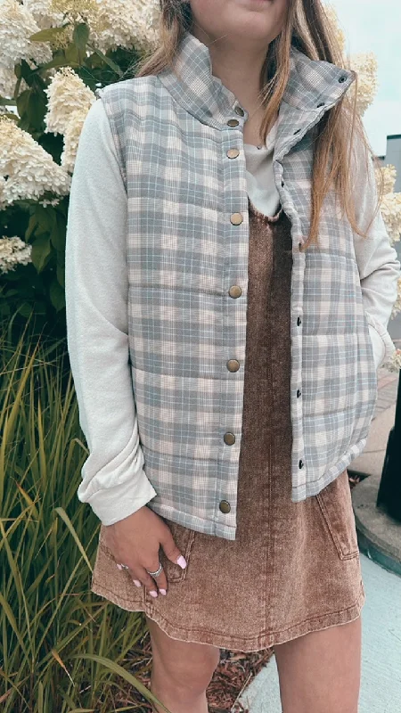 Forest Flannel Puffer Vest Winter Layering Vest