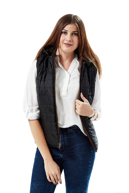 Hadley Black Leather Vest For Women Warm Fleece Vest