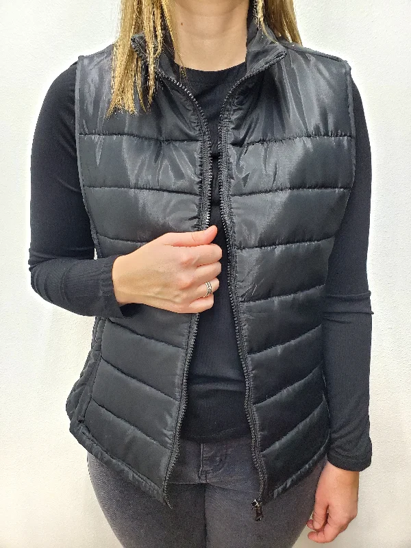 LIGHTWEIGHT ZIP PUFFER VEST - BLACK Minimalist Wool Vest
