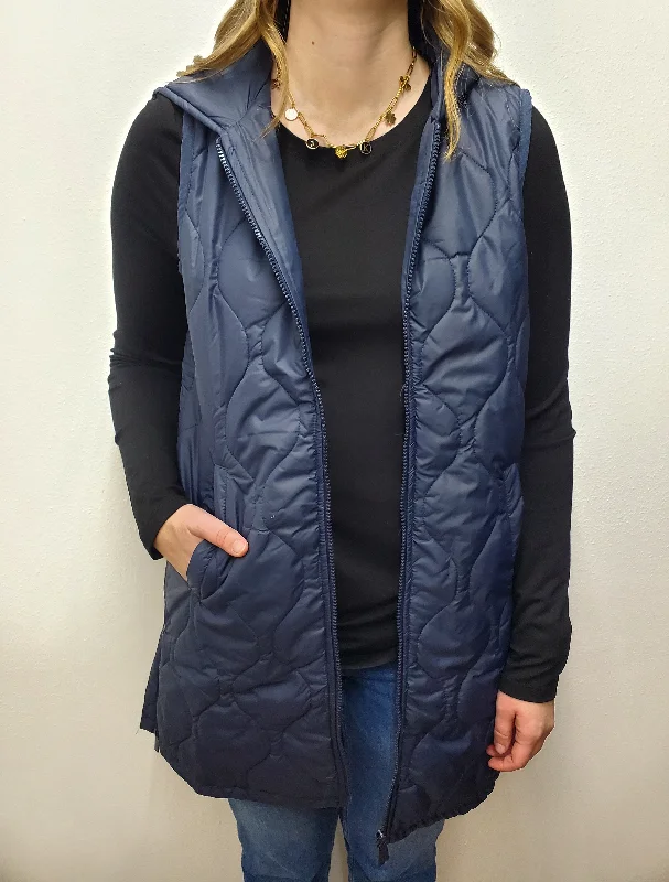 LONG PUFFER VEST - NAVY Soft Cashmere Vest