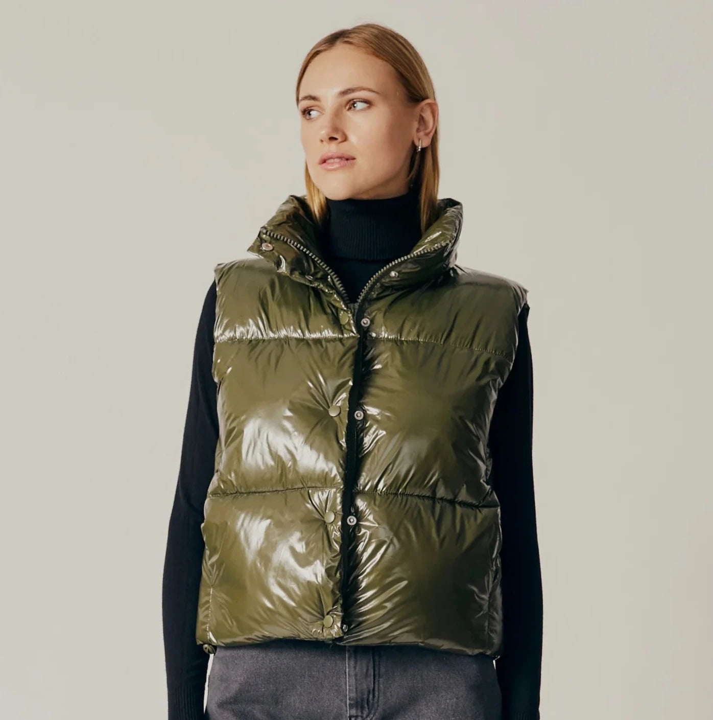 Marmi Puffer Vest | Army Green Chic Long Vest