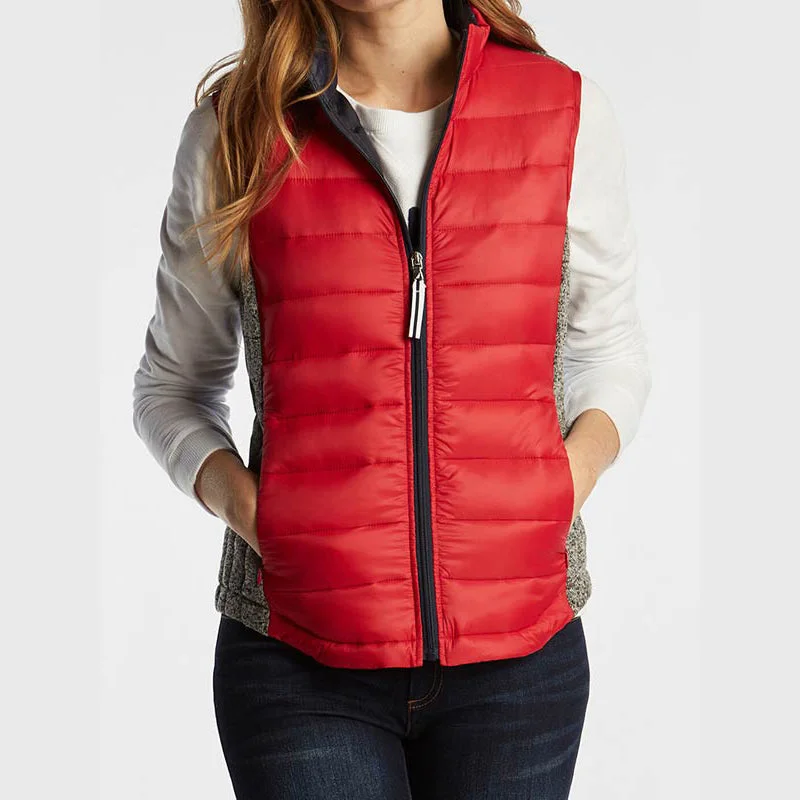 Womens Red Puffer Vest Cropped Denim Vest
