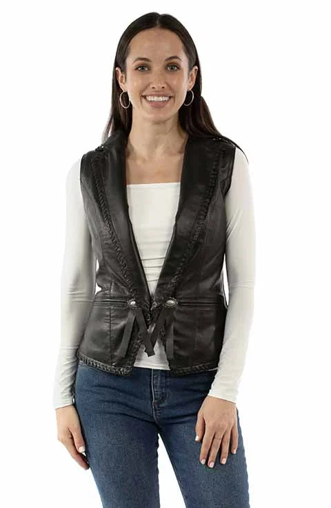 Women's Black Lamb Leather Vest Hooded Sherpa Vest