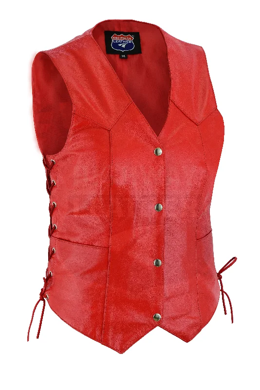 Red Leather Vest - Women motorcycle Club Vest with Gun Pockets for Riders, Easy Biker Patch Sew Sleeveless Winter Coat Red Leather Vest - Women motorcycle Club Vest with Gun Pockets for Riders, Easy Biker Patch Sew Sleeveless Winter Coat