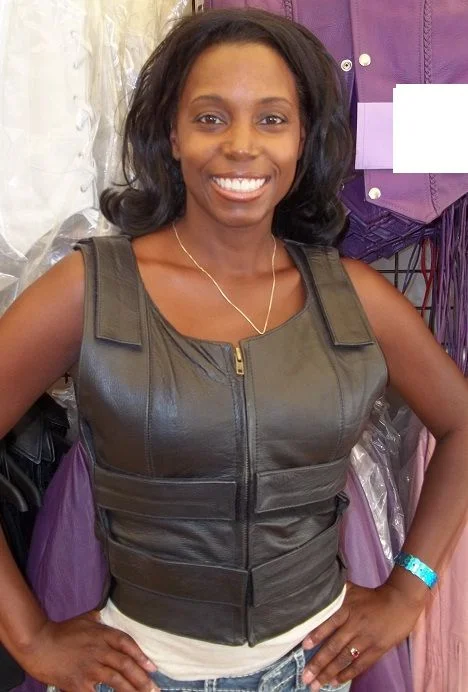 WOMEN BLACK BULLET PROOF LEATHER VEST Double-Breasted Vest