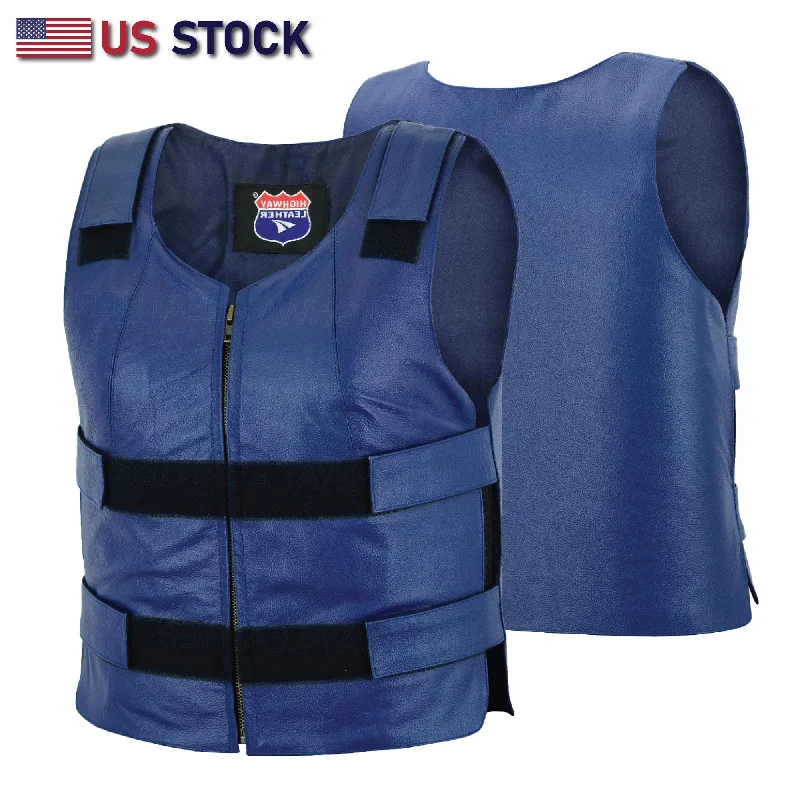 Navy Blue bulletproof leather vest - Women/Ladies Shade # 48 Chic Long Vest