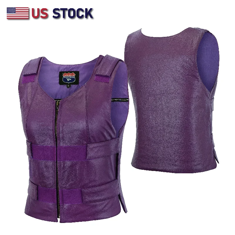 WOMEN PURPLE BULLET PROOF LEATHER VEST - PURPLE Shade # 53 Street Style Vest