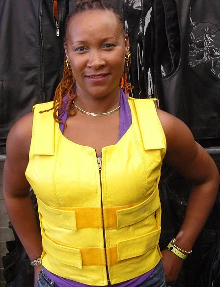 WOMEN YELLOW BULLET PROOF LEATHER VEST Smart Layering Vest