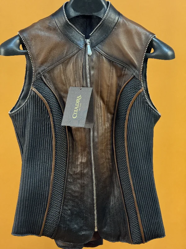 Cuadra Womens Victoria Floren embroidered brown leather vest Plush Faux Fur Vest