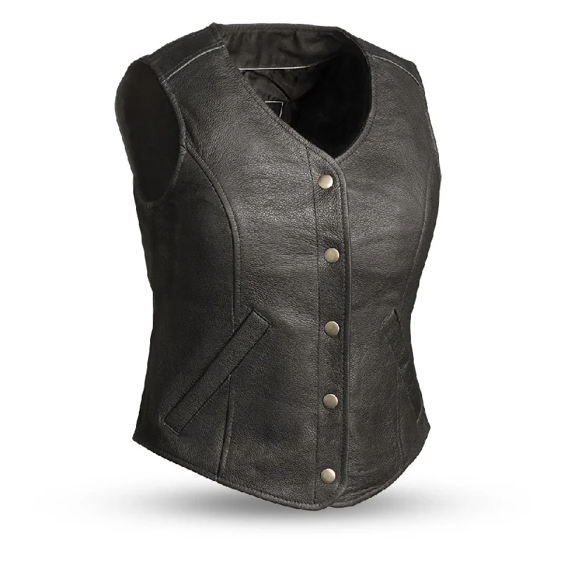 Derringer Women's Motorcycle Leather Vest Zip-Front Sport Vest