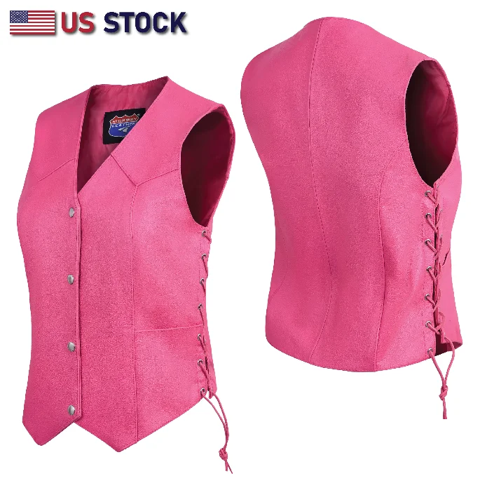 HL14501 HotPink Women's HotPink color side laced Leather Vest with Gun pockets for clubs Edgy Moto Vest HL14501 HotPink Women's HotPink color side laced Leather Vest with Gun pockets for clubs Edgy Moto Vest