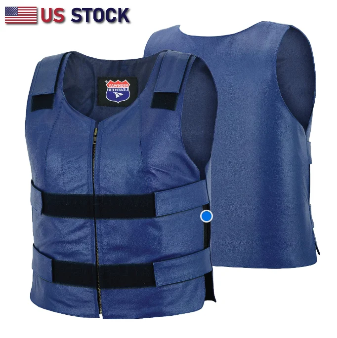 HL14945NV-BLU48 Navy Blue bulletproof Style Motorcycle Club Leather Vest - Women Shade 48 Classic Workwear Vest HL14945NV-BLU48 Navy Blue bulletproof Style Motorcycle Club Leather Vest - Women Shade 48 Classic Workwear Vest