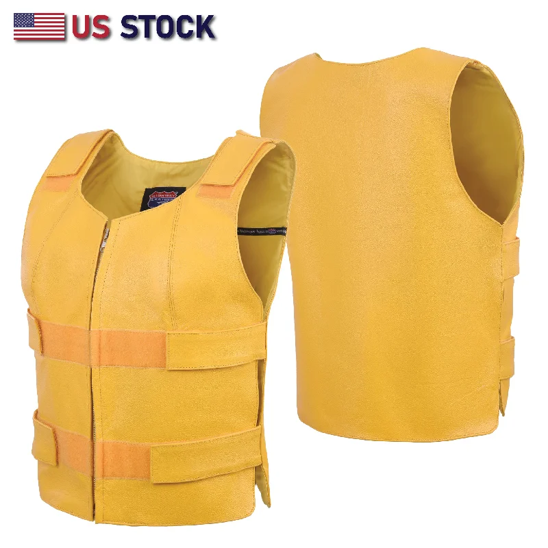 HL14945YELLOW Women Yellow bullet proof style leather vest- for biker club Chic Layered Vest
