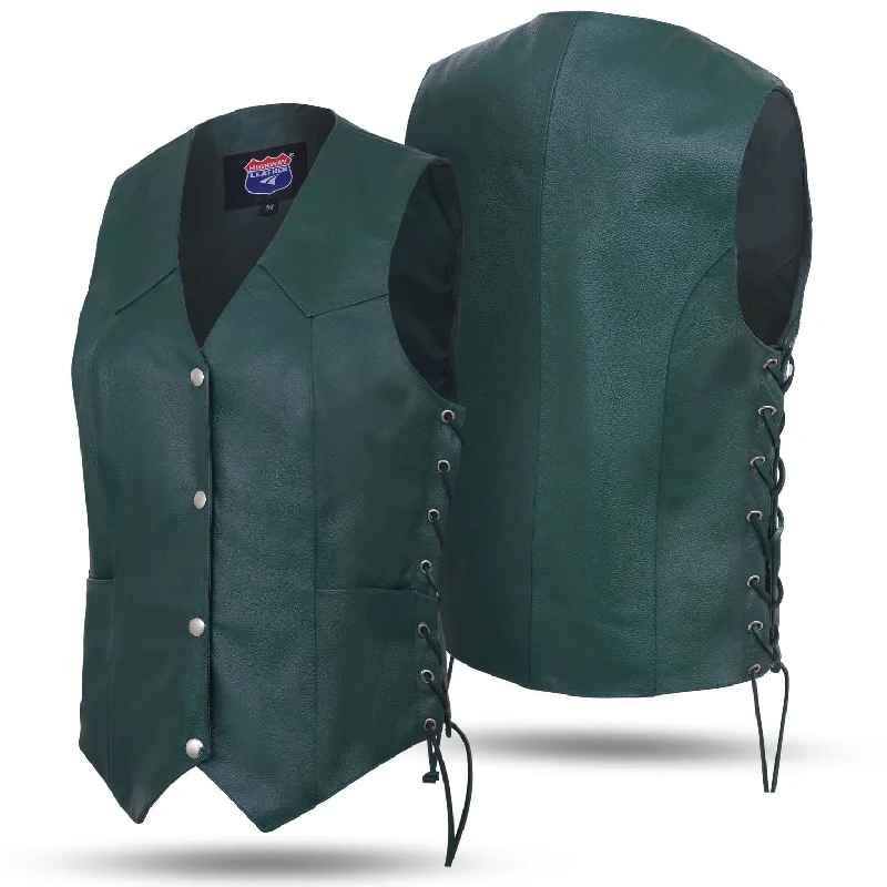 Hunter Green Women motorcycle Leather Vest Biker Club Conceale Carry #14501Green Belted Draped Vest Hunter Green Women motorcycle Leather Vest Biker Club Conceale Carry #14501Green Belted Draped Vest