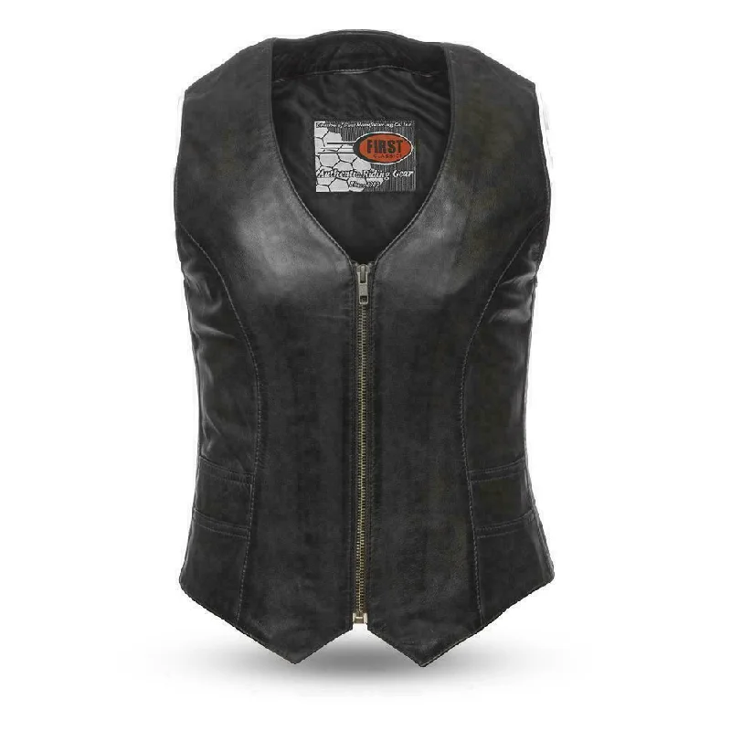 Ladies Motorcycle Leather Vest Western Style V Neck Women vest Timeless Casual Vest