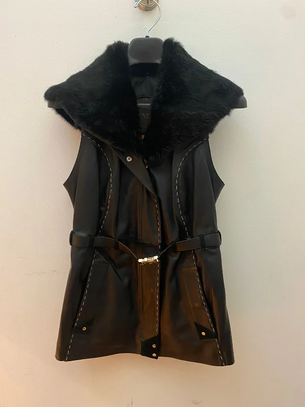 M270COB - Cuadra black western fashion leather vest for women Wool Tweed Vest