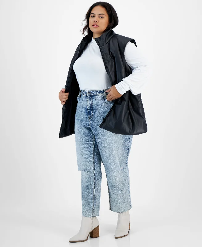 Now This Trendy Plus Size Faux Leather Puffer Vest Thick Plush Vest
