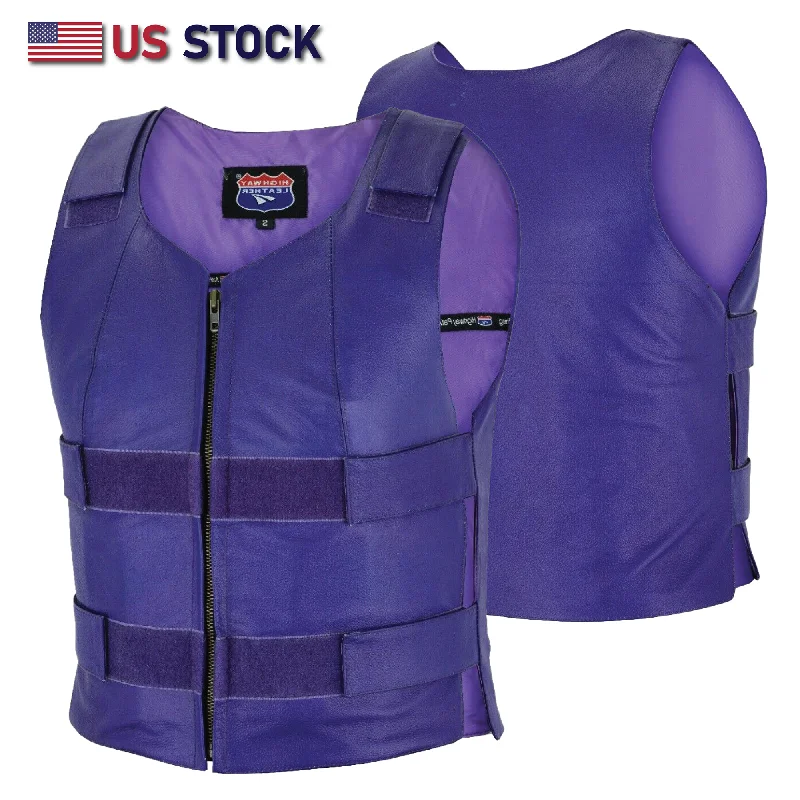 WOMEN PURPLE BULLET PROOF LEATHER VEST - PURPLE Shade # 56 (Passionate Purple) Classic Double-Breasted Vest WOMEN PURPLE BULLET PROOF LEATHER VEST - PURPLE Shade # 56 (Passionate Purple) Classic Double-Breasted Vest