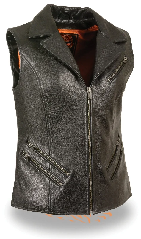 Women's Motorcycle Lapel Collar zipper leather vest w/2 Gun pockets Collared Sleeveless Coat Women's Motorcycle Lapel Collar zipper leather vest w/2 Gun pockets Collared Sleeveless Coat
