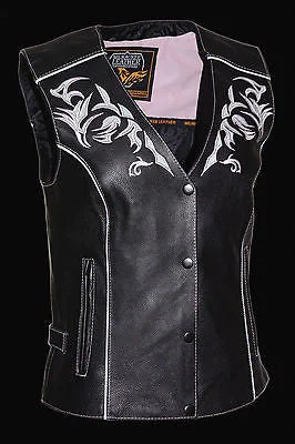 WOMEN'S MOTORCYCLE RIDING PINK LEATHER VEST W/REFLECTIVE TRIBAL DESIGN & PIPING Houndstooth Pattern Vest WOMEN'S MOTORCYCLE RIDING PINK LEATHER VEST W/REFLECTIVE TRIBAL DESIGN & PIPING Houndstooth Pattern Vest