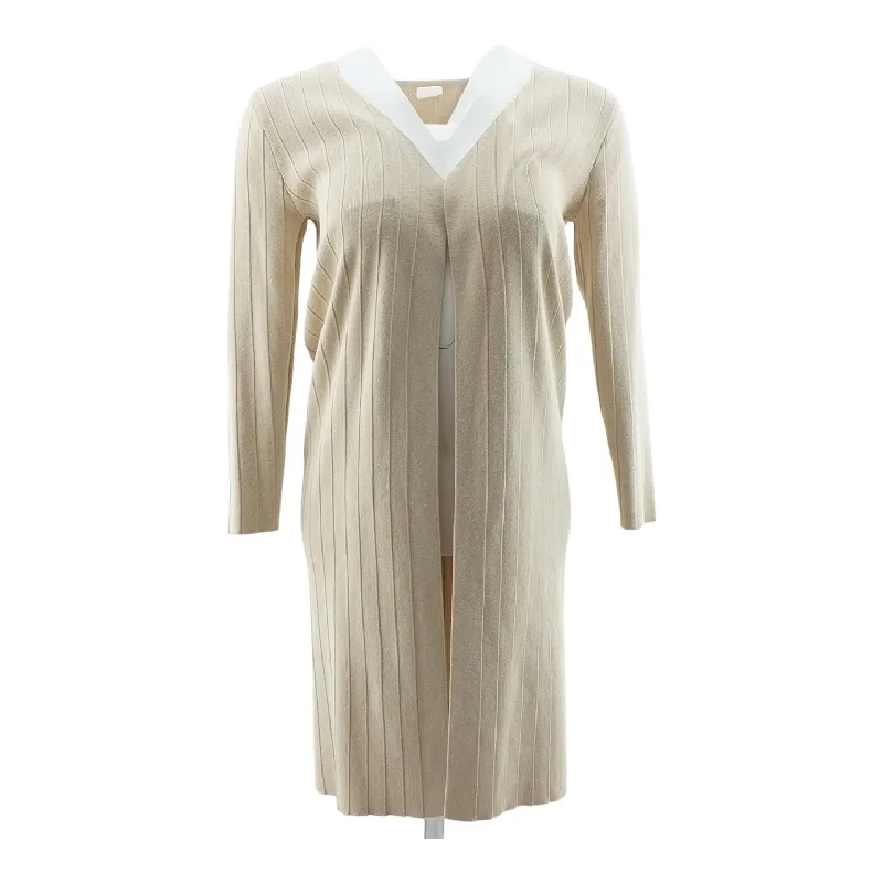 Beige Solid Cardigan Sweater Elegant Classic Vintage